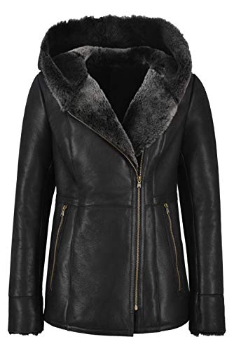 Smart Range Leather Chaqueta de Piel de Oveja para Mujer Shearling B3 Flying Grey Chaqueta con Capucha de Piel Genuina NV39 (44 EU)