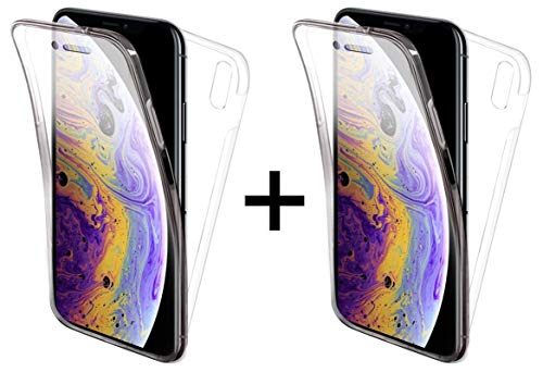 TBOC 2X Funda para iPhone X - iPhone XS [5.8"] - [Pack: Dos Unidades] Carcasa [Transparente] Completa [Silicona TPU] Doble Cara [360 Grados] Protección Integral Total Delantera Trasera Lateral Móvil