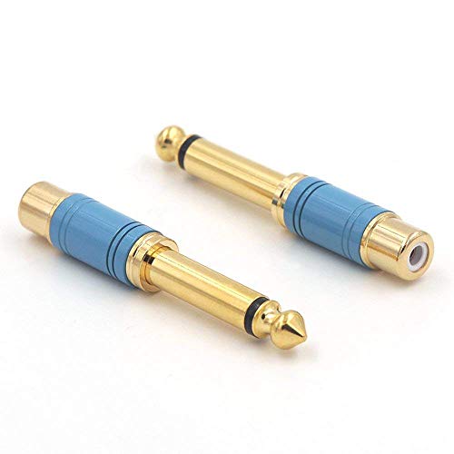 VCE 2 Paquetes Adaptador Conector de Audio 6.35mm a RCA Jack Macho a Hembra Mono Plug a Jack - Azul | Chapado en Oro