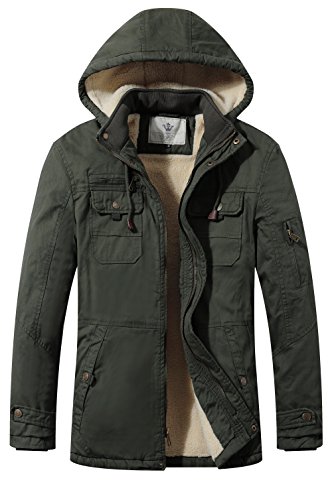 WenVen Chaqueta Tactica Militar Algodón Forrada Capucha Hombre Verde Militar Large