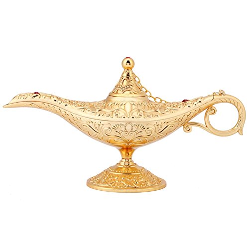 1PC Dorado Lámpara de Aceite Mágica de Aladdin de Aleación de Zinc Forma de Tetera con Tallado Retro Decoración del Hogar