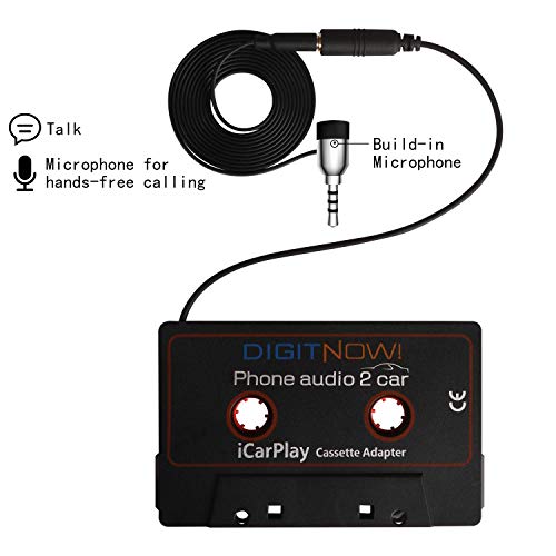 Adaptador de Cassette para Coche aux en iPods, teléfonos Inteligentes, Reproductores de MP3 o Walkman,Cable de audio de 3.5 mm a 3.5 mm con micrófono