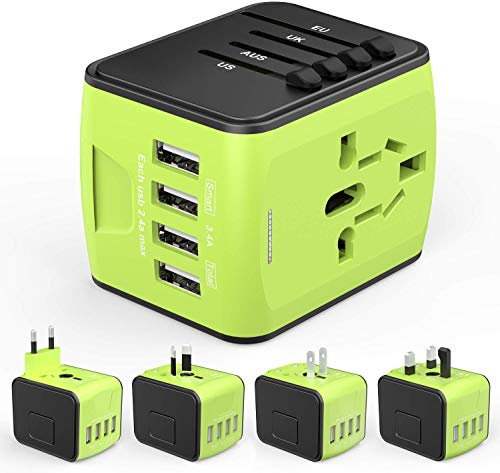 Adaptador de Viaje HUANUO Mundial para 224 países con 4 Puertos USB + 1 Toma de CA con Pantalla LED