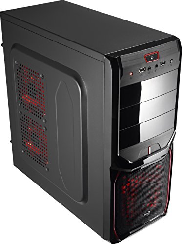 Aerocool V3XAD - Caja gaming para PC (semitorre, ATX, 7 ranuras de expansión, capacidad hasta 4 ventiladores, incluye ventilador trasero 8 cm y frontal LED rojo 12 cm, USB 2.0/3.0), color negro y rojo