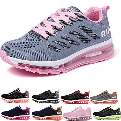 Air Zapatillas de Running para Hombre Mujer Zapatos para Correr y Asfalto Aire Libre y Deportes Calzado Unisexo Gray Pink 39