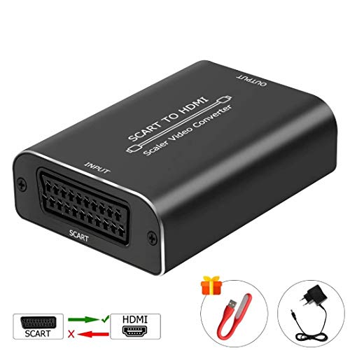 AMANKA SCART a HDMI Convertidor, Euroconector a HDMI Adaptador 1080P SCART a HDMI Adaptador Entrada Scart Salida HDMI Soporte Scaler para HDTV,DVD BLU-Ray,Monitor,Proyector,STB,VHS,PS3, PS4 Sky