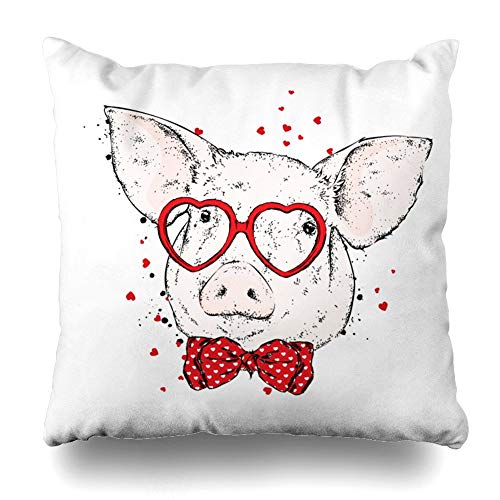 Babydo Funda De Almohada Gafas De Cerdo M Corazones Y Corbata O Póster Apartamento De Lechones Regalo Hostal Acogedor Decorativo Funda De Almohada De Doble Cara Patrón Oficina Hogar 45X4