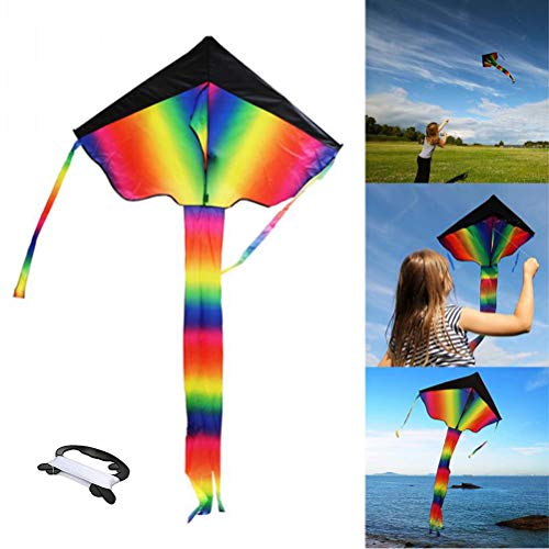 Borstu Rainbow Kite Divertido Viento Ligero Cometa con línea de Cometa de 100 m para niños, Adultos