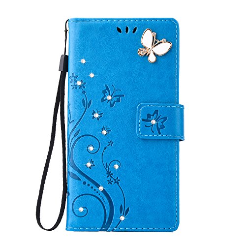 Carcasa de Piel Xperia XZ, funda de piel Para Sony Xperia XZ funda de piel Para funda Design Bling Diamonds – Funda de piel con funda para tarjeta de crédito función Stand para Sony Xperia XZ Case