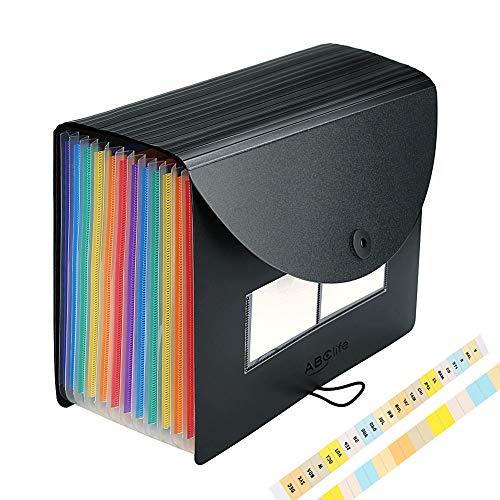 Carpeta Clasificadora con Tapa - ABC life Archivador acordeón 12 Bolsillos de gran Capacidad soporte Extensible portátil acordeón, MultiColor Archivador A4para Office School Home (12 Bolsillos Tapa)