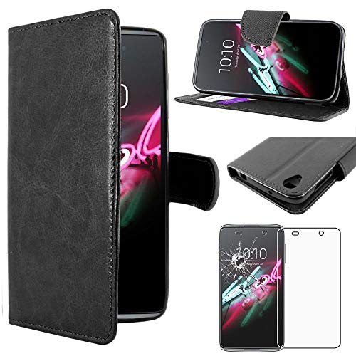 ebestStar - Funda Compatible con Alcatel Idol 3 4.7 Carcasa Cartera Cuero PU, Funda Billetera Ranuras Tarjeta, Función Soporte, Negro +Cristal Templado Pantalla [Aparato: 134.6 x 65.9 x 7.6mm 4.7"]