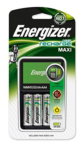 Energizer E300321200 - Cargador de Pilas Maxi Compatible AA y AAA, Incluye 4 Pilas Recargables AA 2000 mAh