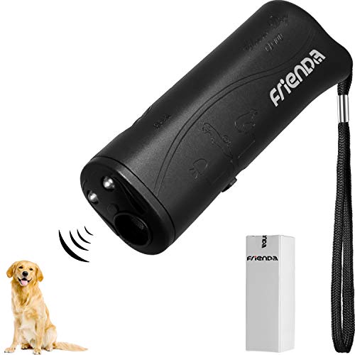 Frienda Ahuyentador de Perros por Ultrasonido LED y Entrenador Dispositivo 3 en 1 Dispositivo de Entrenamiento de Perro Portátil para Detener Ladridos (Negro)