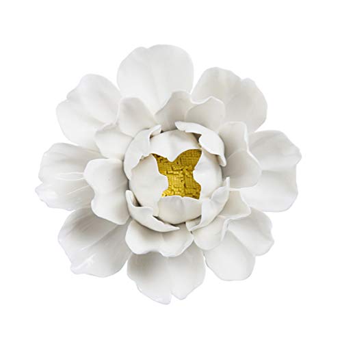 GARNECK Flor de cerámica hecha a mano 3d colgante de pared adorno colgante de peonía de cerámica 3d decoración de regalo colgante para oficina en casa (blanco)