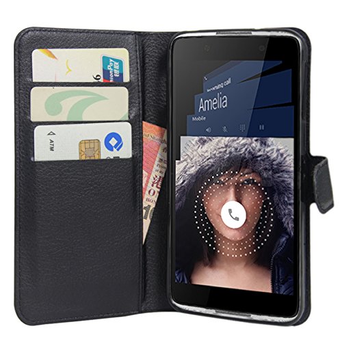 HualuBro Funda Alcatel Idol 4, [Protección Todo Alrededor] Premium PU Cuero Leather Billetera Wallet Carcasa Case Flip Cover para Alcatel Idol 4 (Negro)