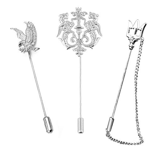 Huture 3pcs Broche de Hombre Broches de Alfiler Blusas con Clip MetalClips Accesorios de Bufanda Agujas Clip Doble Tridente Caballo Águila Cristal Insignia de Joyería Moda Ramillete Para Damas, Plata