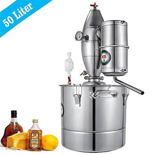 InLoveArts Home 11Gal Agua Alcohol Destilador Acero inoxidable, la caldera de vino con termómetro se utiliza para hacer el rocío puro de pétalos, aceites esenciales, vino de frutas, agua destilada.