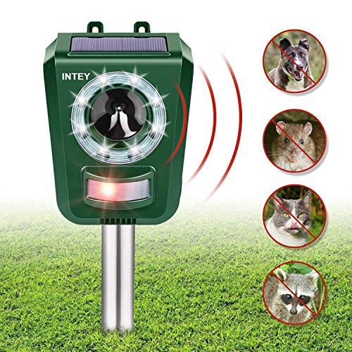 INTEY Repelente de Gatos - Ahuyentador Gatos Repelente ultrasonico para Animales, Gatos, Ratas, Perros, Uso en Exteriores - Sensibilidad y Frecuencia Ajustable