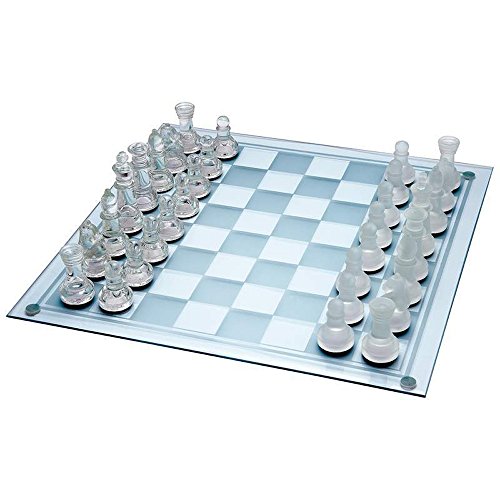 Juego de ajedrez de cristal Ajedrez de Vidrio Mediano 25cm X 25cm Establecido 32 Piezas de Vidrio, para 2 Jugadores. Edad 8 +. Piezas de Vidrio Esmerilado y Transparente y Tablero de Vidrio.