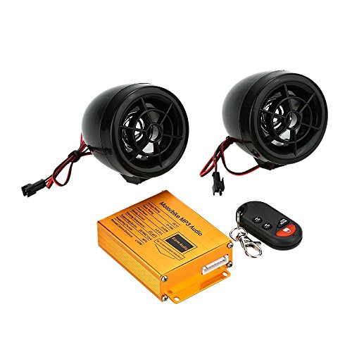 KKmoon Reproductor de Mp3 Altavoces Audio Sistema de Sonido Radio Alarma FM de Seguridad Control Remoto Inalámbrico con Ranura USB SD para Motocicleta