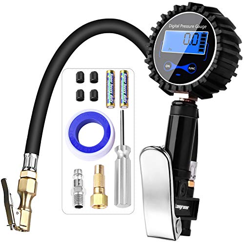 Longruner 250 PSI Manómetro Digital, Medidor de Presión de Neumáticos con Manguera y Acoplador para Motocicleta, Bcicleta y Coche Pantalla LCD LV12