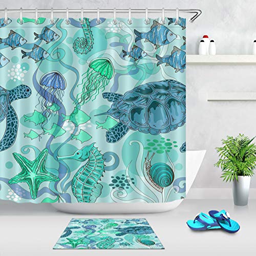 NFDG Blue Sealife - Juego de accesorios de baño, diseño de tortuga marina