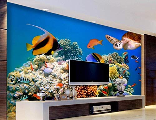 Papel pintado de la habitación 3d mural personalizado no tejido etiqueta de la pared Mar profundo acuario tropical peces tortugas marinas foto murales de pared 3d papel tapiz-400 * 280 cm