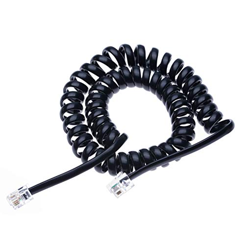 RJ10 Teléfono Cable Plomo Rizado Espiral en Espiral del Auricular 3 Meter Compatible con Teléfonos Fijos Cisco, NEC, ROLM, ITT, TI (Negro)