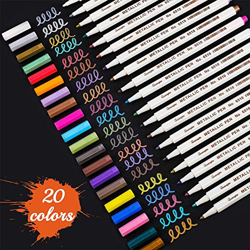 SUNSHINETEK Rotuladores metálicos 20 Plumas de pintura con brillo de colores surtidos para dibujo de álbum de fotos/Creación de álbumes de DIY/Creación de tarjetas (Consejo general)