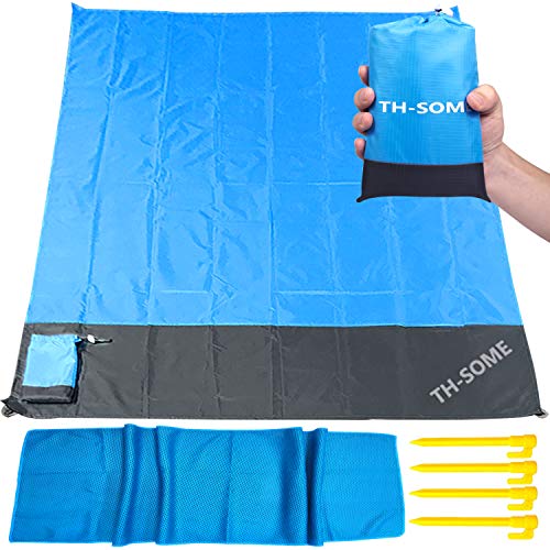 Th-some Alfombras de Playa, Manta Picnic Impermeable Anti-Arena con 4 Estaca Fijo + Enviar Toalla de Microfibra, para la Playa, Picnic, Acampa y Otra Actividad al Aire Libre (200 * 140cm)