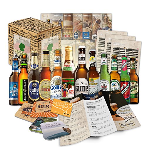12 especialidades de cervezas de Alemania (Las mejores cervezas alemanas) como un paquete de probar para regalar en caja de regalo 12 x 0,33l / regalo romántico de San Valentín para su novio varón