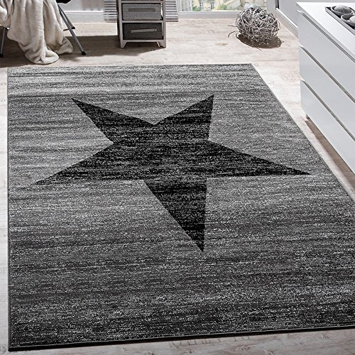 Alfombra Salón con Motivo De Estrellas, Habitación Infantil Y Juvenil Moderna Pelo Corto, tamaño:60x100 cm, Color:Gris