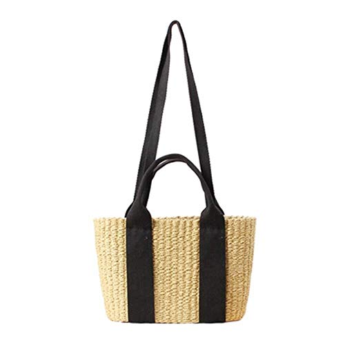 Alvnd Sólido de Color Paja Bolsas Bandolera Bolsa de Mensajero del Monedero de Las Mujeres con alquileres Bolso de la Bolsa de Compras Ocio (Color : Black, Size : 30 * 20cm)