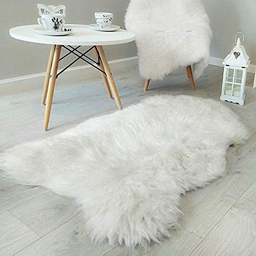 Amazinggirl Alfombra de pelos Largo - Hecha de Piel Real Alfombra Blanca Pelo Cordero Oveja dormitorios Sala de Estar vivero decoración Blanco 100% Natural