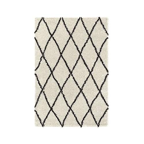 ASMA Tapis de salon Shaggy - Style berbere - 150 x 220 cm - Beige creme - Poils longs