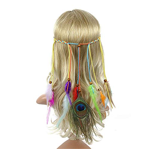 BERYLSHOP Bohemia Pelo de la Venda Nacional de Mar Alquiler de Pluma Tejida de la Frente del Pelo Pelo de la Venda Accesorios for el Cabello Color de Banda torcedura Taro Cuerda (Color