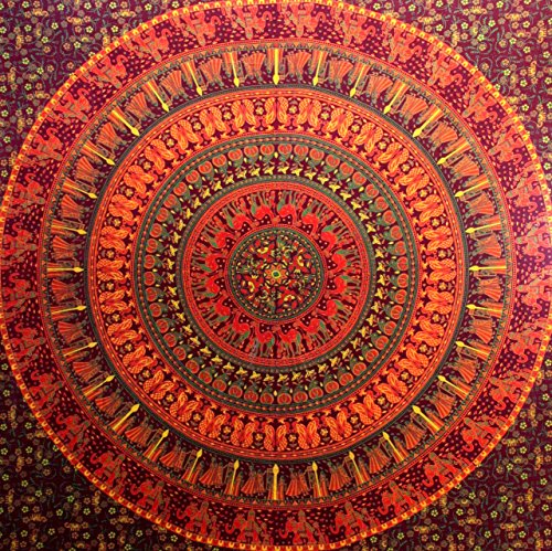 Camel Elephant Mandala Tapestry Hippie Tapestry Mandala Tapestry Wall Hanging Wall Decor Home Decor (Maroon)