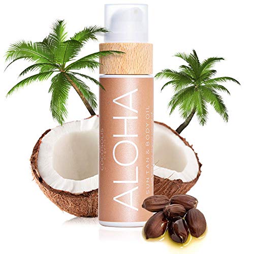 COCOSOLIS Aloha - Acelerador de Bronceado con Vitamina E, Loción Bio Oil para un bronceado natural – Bronceadores Solares choco - Seis aceites naturales para una piel radiante - 110 ml