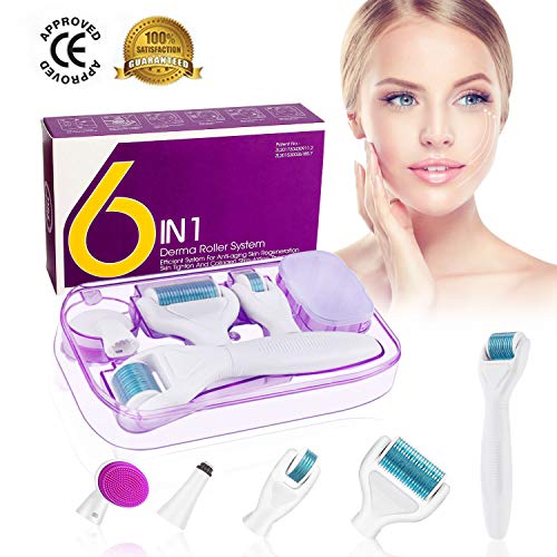 Dermaroller, Winpok 6 en 1 Derma Roller, Derma roller, Ideal para tratar cara, Anti-Edad, Antiarrugas, rodillo facial titanio, por Ojos, Cara, Cuerpo