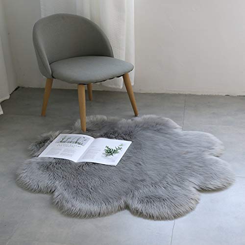 DQMEN Piel de Cordero Oveja/Sheepskin Rug Cordero, imitación mullida Alfombras imitación Piel sintética Deko Piel,para salón Dormitorio baño sofá Silla cojín (F,Gris, 90 X 90 CM)