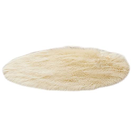 HotYou Alfombra Oveja de Piel Sintética Felpudo Antideslizante Lujosa Suave Lana Artificial Alfombra para salón Dormitorio baño sofá Silla Cojín,Luz Amarilla,Diámetro 60CM