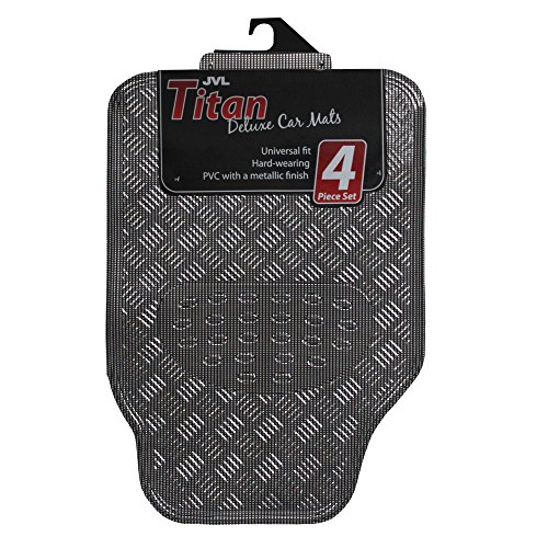 JVL Titan01-694  Alfombrillas de Goma para Coche con Diseño Metálico, Carbono, 4 Unidades