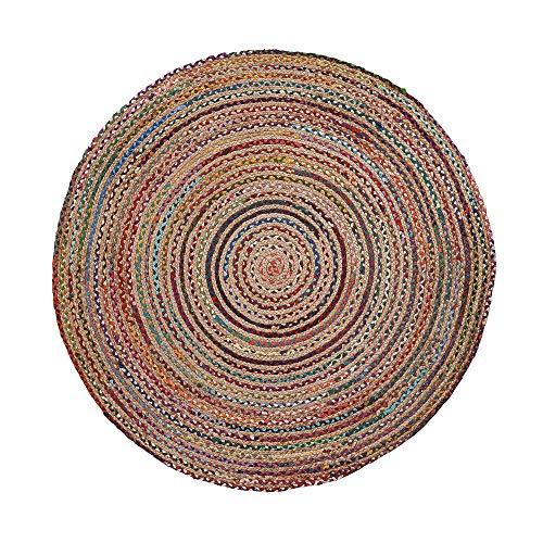 Kave Home - Alfombra Saht Redonda Ø 100 cm de Yute Natural y Trenzado de algodón Multicolor