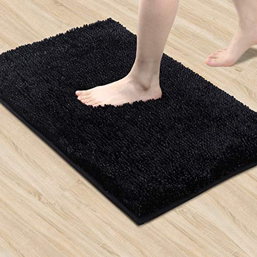 Lewondr Estera de Baño de Puerta de Chenilla, Alfombra de Microfibra Suave Antideslizante Secado Absorbente Lavable, para Entrada Universal de Baño Hogar Cocina Sala Dormitorio (50x80cm) - Negro