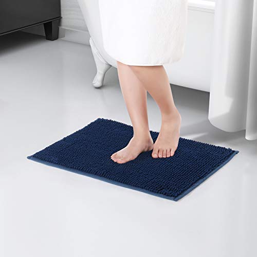 Lifewit Alfombra De Baño Cocina Mascota Alfombrilla De Baño Antideslizante Multifuncional Felpa Chenille Suave Cómoda Y Súper Absorbente Azul Oscuro 61 x 43 cm