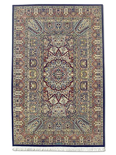 Pak Alfombra Persa Tradicional Hecha a Mano Mahal, Lana/Seda (Highlights), Color Azul Oscuro, 141 x 217 cm, 10,16 x 17,78 cm (ft)