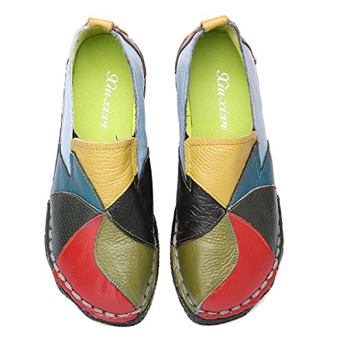 Socofy Mocasín de Mujer, Mocasín Slip-on Casual de Cuero de Mujer Zapatos Planos de Deslizamiento Mocasines de Conducción Mocasín Zapatillas.