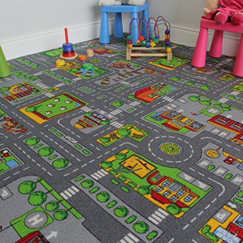 The Rug House Alfombra Infantil de Ciudad para Juegos, Poliamida, Gris, 200cm x 200cm (6ft 7" x 6ft 7")