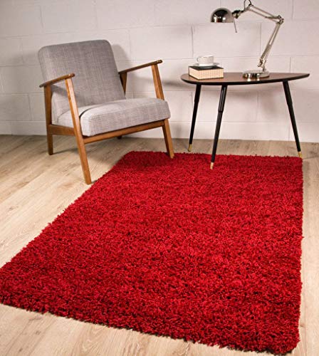 The Rug House Alfombra mullida Gruesa de Pelo Largo Color Vino, Rojo Vino, 60cm x 110cm (2ft x 3ft7)