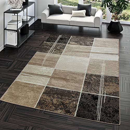 T&T Design Alfombra Salón Moderna Económica Diseño Cuadros Marrón Beige Crema Mejor Precio, Größe:240x340 cm